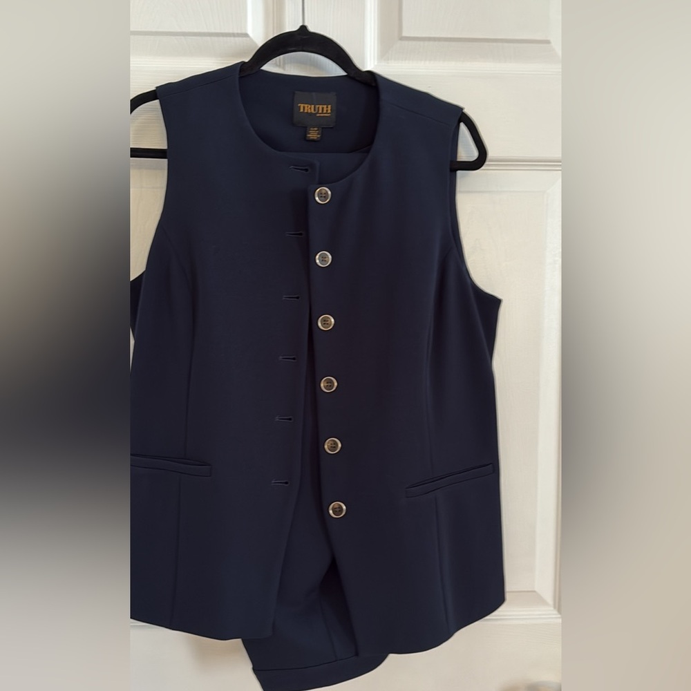 Truth Navy Sleeveless Button Front Vest and pant set